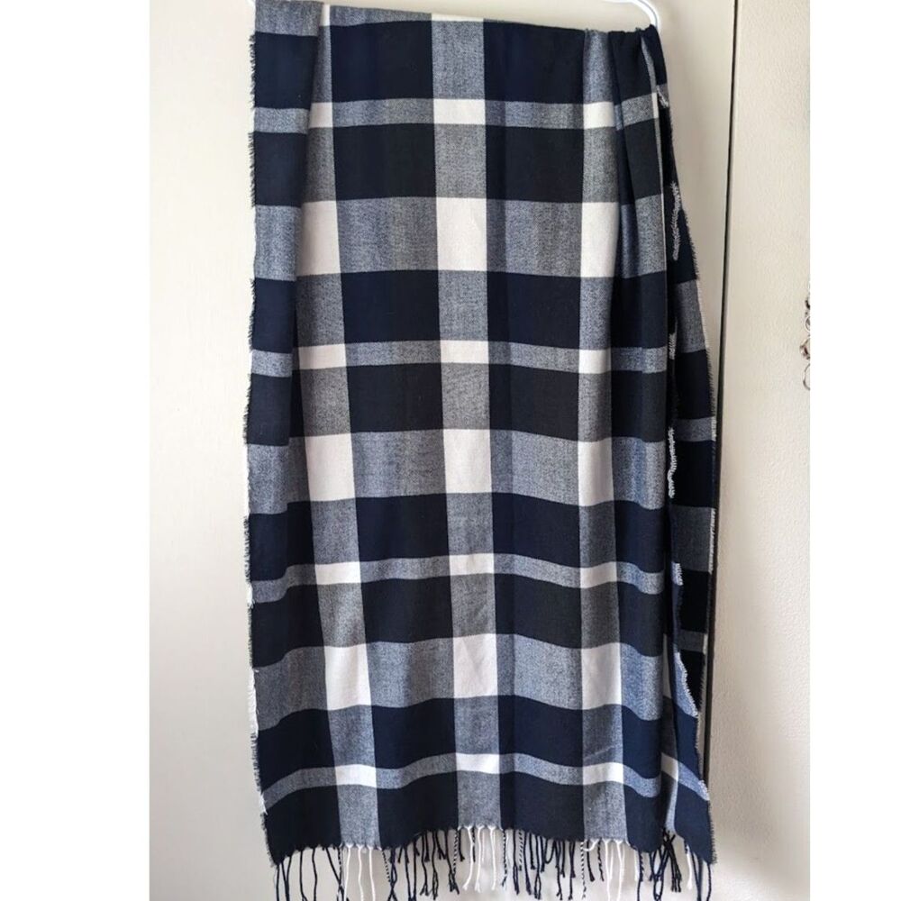 Blue Buffalo Check Plaid Plaid Scarf with Fringe Plush Apparel